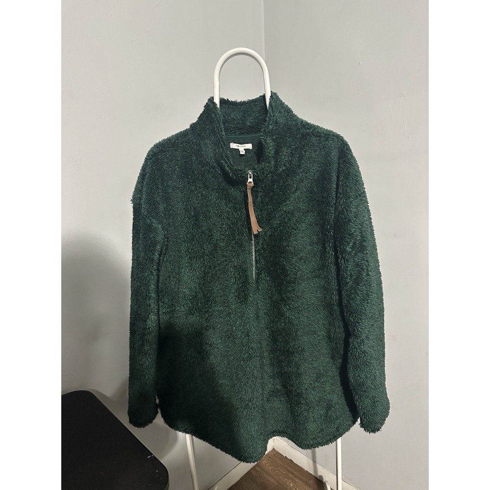 Maurices Women's Pullover 1/4 Zip Side Pockets 100% Polyester Green /black Self